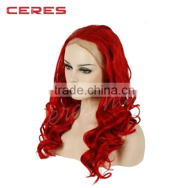 Sexy Girl Customed 100% Human Hair 20inch Wavy Red Lace Wig, Charming Lace Front Wig With Factory Price photo-3
