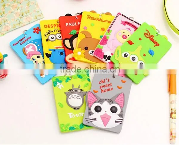 Wholesale Fancy Embossed Cartoon Animal Shape Business Card Cover Pvc Silicone Passport Case Bus ID Card Holder With Key Ring