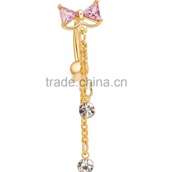 Hot Sex Women Bowknot Zircon Belly Navel Ring photo-3