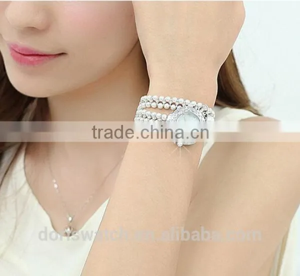 Fashin Alloy Chain Watch 2 Circles Rectangle Pearl Crystal Case Bracelet Luxury Ladies Watches photo-5