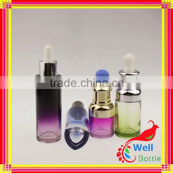Shoulder Glass Dropper Aluminium Blue Color Empty Glass Essential Oil Bottle With Dropper GSB-0014R photo-2