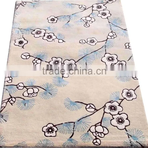 Flower Design Hand Tufted Cut Pile Wool Carpet, Latex Backed With Cloth photo-3