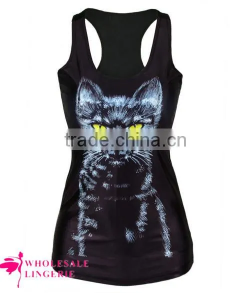 Cheap Ladies Tank Top Black Sexy Womens Jellyfish Printed Cute Tank Top BX112 photo-4