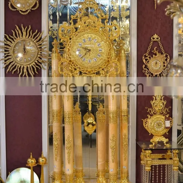 European Copper Grandfather Floor Clock, Metal Pendulum Chiming Clock, Home Decoration Art Clock photo-3