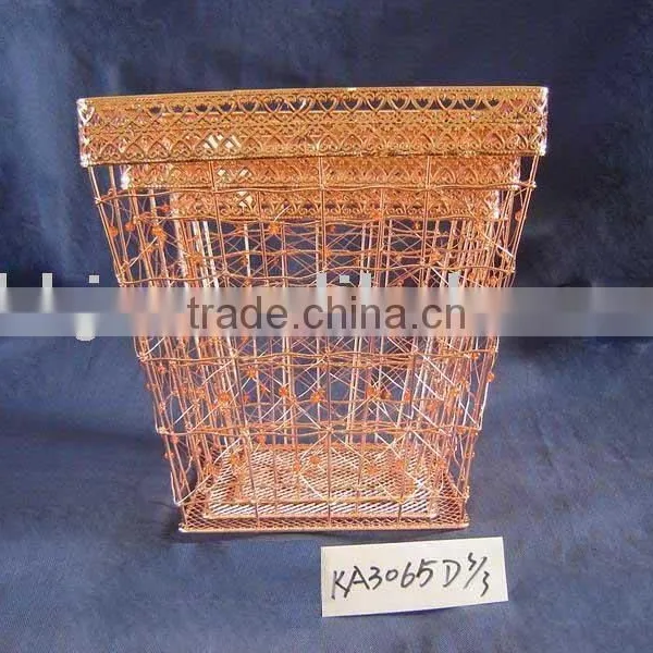 Cuprous Rectangle Iron Wire Waste Paper Storage Basket