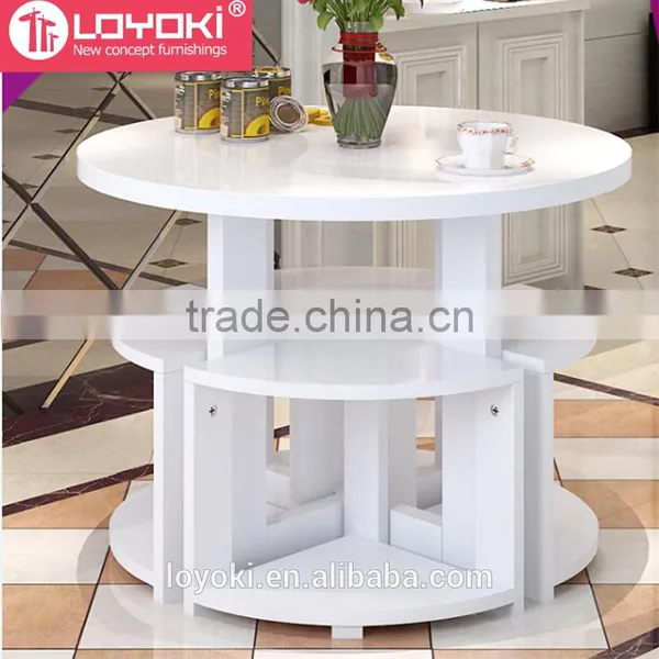 Set Of 5 MDF Wood Nesting Tables Coffee Table with small seat living room round sofa side table set