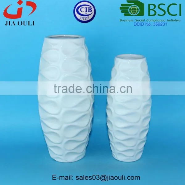 BSCI Audit Factory Wave Patterned Glazed White Ceramic Vase, High Ceramic Decorative Vase photo-4