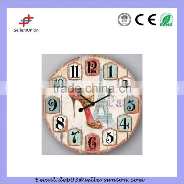 wooden wall clock with colorful numbers