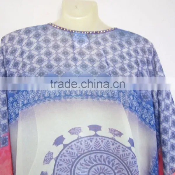 DIGITAL Print Crystal Embellished Kaftan CAFTAN Tunic Poncho Blouse photo-4