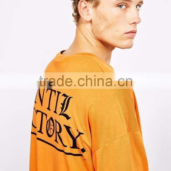 2016 Christmas Long Sleeve T-shirt Wholesale Orange Big Size Apparel Custom Made Mens Over Size Longline Tshirts photo-4