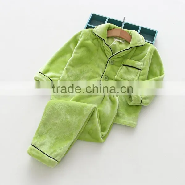 Wholesale Solid Color Flannel Two Piese Sets Children Pajamas photo-5