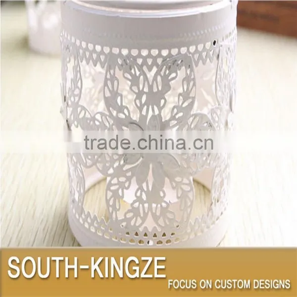 White Color Through-Engraving Iron Metal Candlestick photo-5