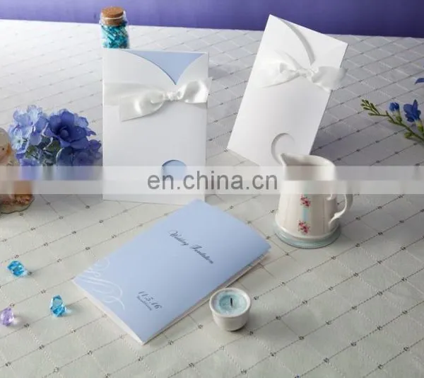 Light Sky Blue 1111 Greeting Card Wedding Invitation Card With Ribbon photo-5
