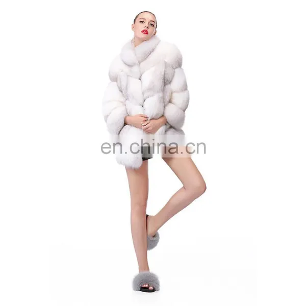 Finland Whole Skin Blue Fox Fur Overcoat Jacket Women Genuine Fur Coat Cross Fox Fur Coat photo-5
