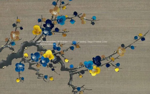 Embroidery Hand Painted Silk Wallpaper photo-2