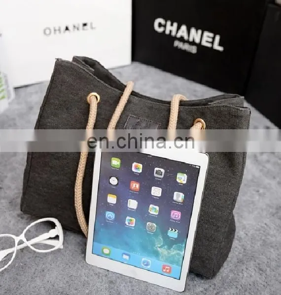 Korea Fashion Shoulder Bag Linen Cotton Ladies Handbag With Hemp Rope In Stock photo-3
