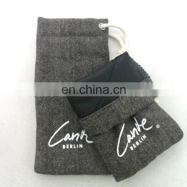 Custom Gray Print Cotton Drawstring Sunglasses Bag Goggles Pouches photo-3