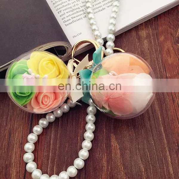 Flower Inside Transparent Ball Key Rings Pearl Keychain for Car Bag Accessories photo-5