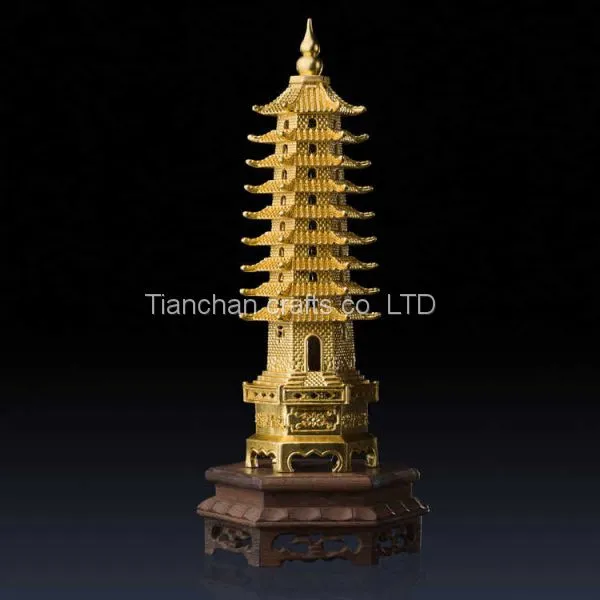 This Wen Chang Pagoda for Fengshui Was Molded Using Lost-Wax Method and 24k Gold Leaf Finish