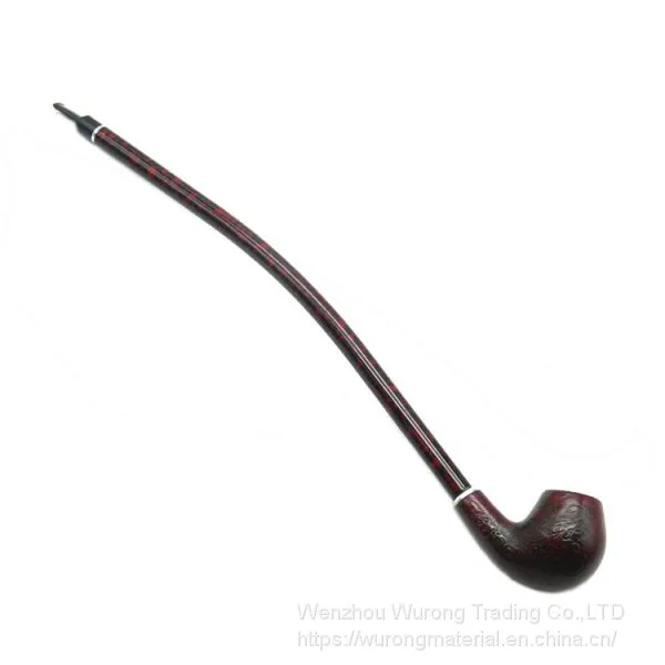 410mm Length Wooden Resin Long Tobacco Pipe With Small Flower Engraving Head for Smoking photo-2