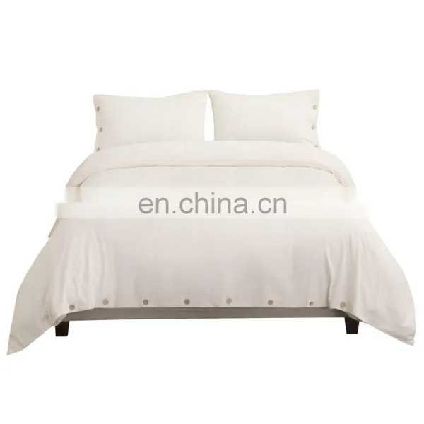 Durable 100% Cotton Antique Cream Washed Woven Bedroom Duvet Cover Set With Zipper Interior Ties photo-7