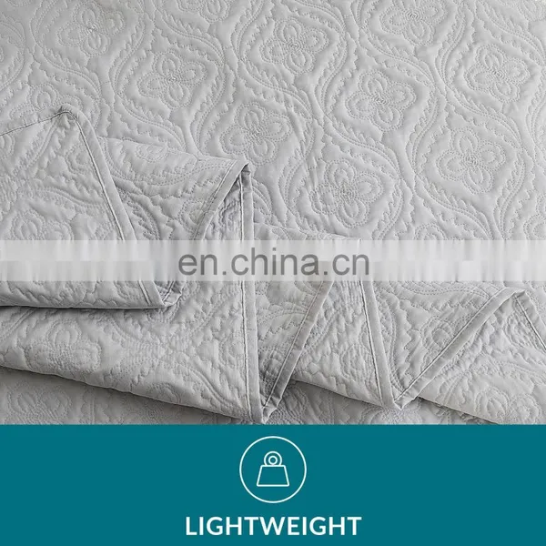 Lightweight 3 Pcs Full Size Solid Color Polyester Quilt Bedspread Set photo-4
