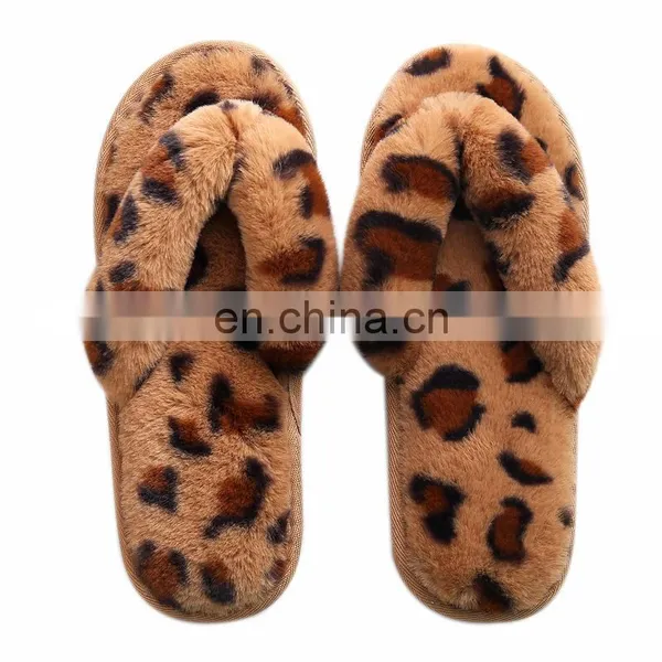 New Indoor Furry Sandals Leopard Fleece Slippers Female Rabbit Plush Anti-skid Flip Flops Womens Wholesale photo-3