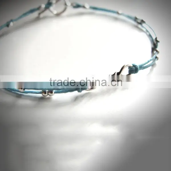 Handmade Wax Cord Woven Bracelet With Bow and Arrow Charm Bracelet photo-2