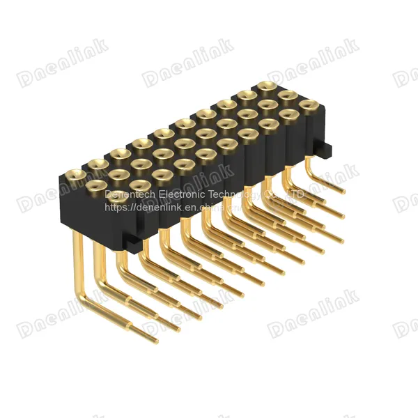 Dnenlink 2.54mm Pitch Triple Row H4.0mm Concave Contact Right Angle Female Header DIP Type PogoPin Header With Peg photo-4