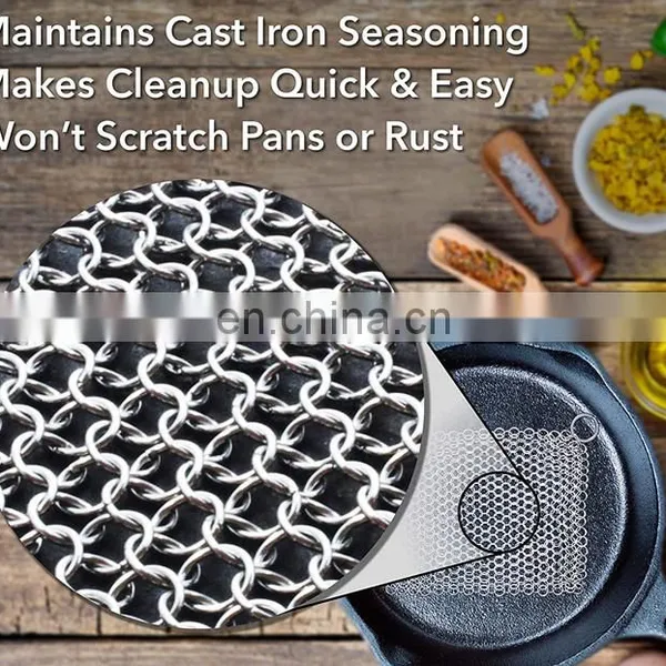 Stainless Steel Chainmail Scrubber With Silicone for Cast Iron Pan photo-4