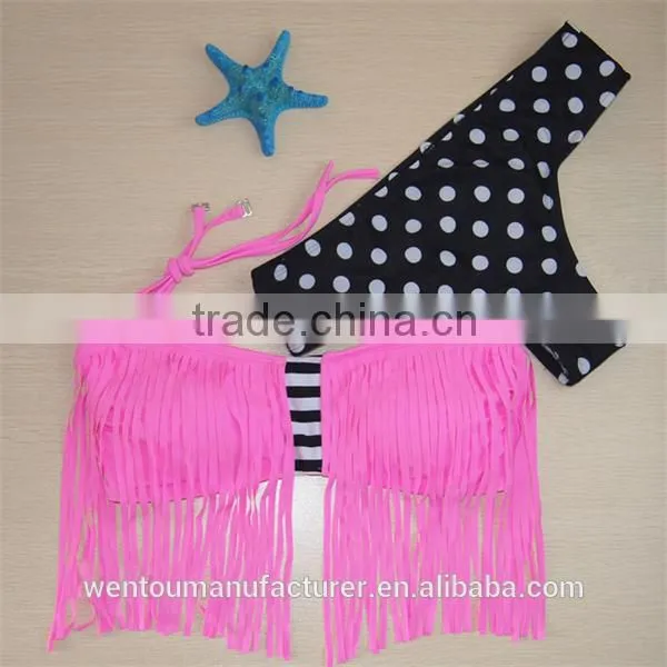 2016 New Women Push-up Padded Bra Tassel Swimsuit Bathing Suit Swimwear Bikini photo-4