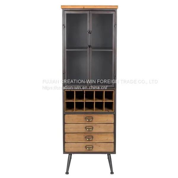 Bar Cabinet for Liquor and Glasses, Farmhouse Corner Kitchen Cabinet with Wine Rack
