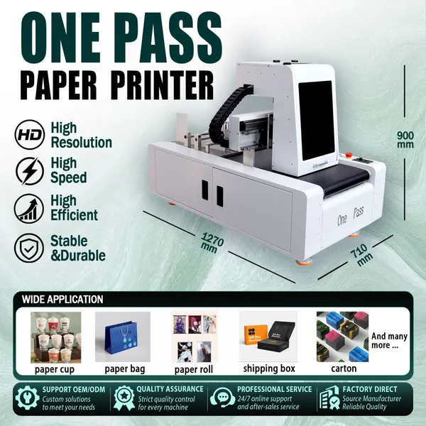 One Pass hp Hybrid High-Speed CMYK 4-Color Screen Printer Flexible Film Automatic Paper Feeding for 7 Inch Pizza Box Packaging
