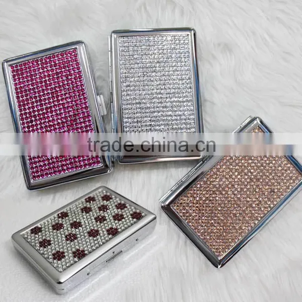 Automatic Crystal Rhinestone Metal Cigarette Case Holder photo-3