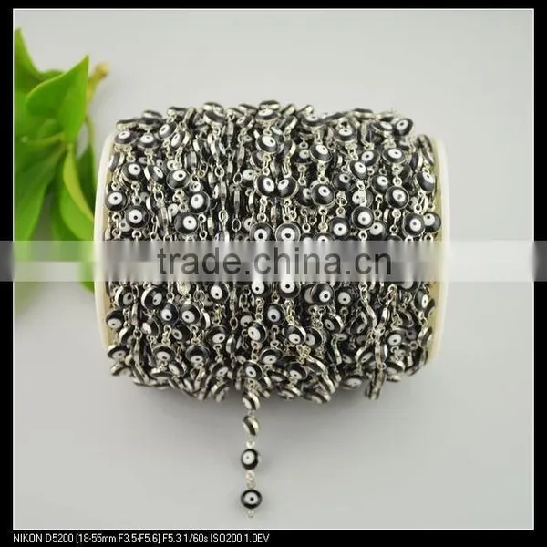 LFD-0021C ~ Wholesale 6MM Rosary Style Chains Jewelry Finding 6MM Black - Evil Beaded Wire Wrapped Beaded Chain photo-4