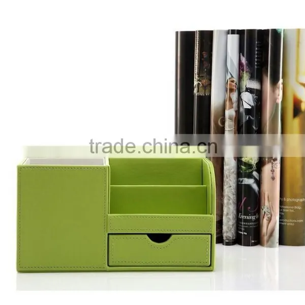 Pu Faux Leather Tidy Tray Pen Pot Desk Orgainser Hot Sell Brush Pot Multifunction PU Leather Pen Desk Organizer photo-2