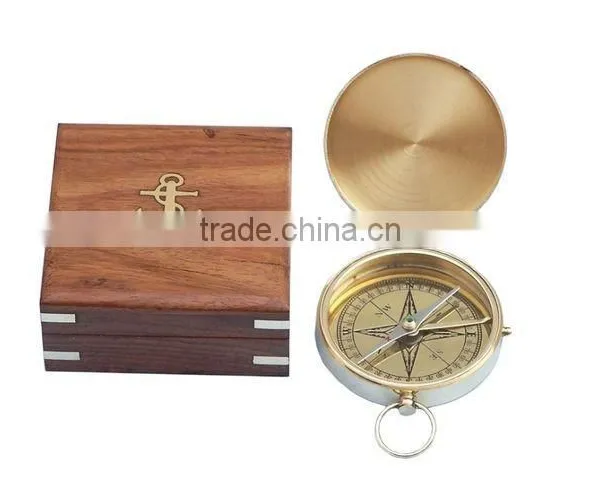 Nautical Pocket Compass- Brass Gentlemen's Compass With Rosewood Box 13427 photo-2