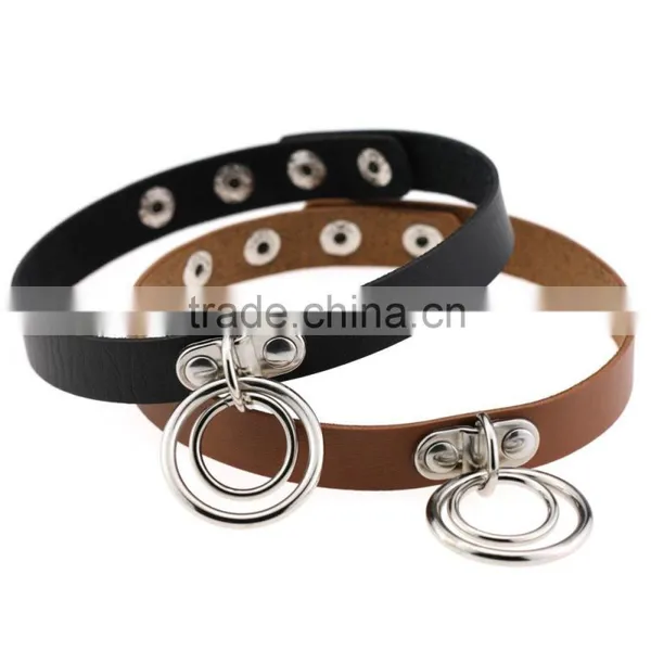 Hot Sale Fashion Sexy Punk Gothic Leather Choker Necklace Round Metal Pendant Buckle Collar Anime Necklaces photo-5