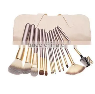 12pcs Pony Hair Makeup Brushes Set With Off-white Leather