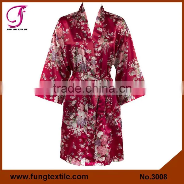 300803 Women Floral Satin Bath Robe photo-4