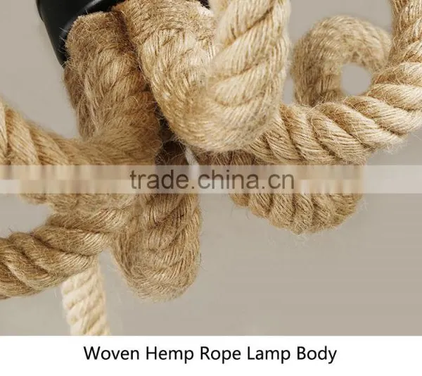Durable Metal Baking Finish Lamp Ceiling Plate Lighting Woven Hemp Rope Light photo-2