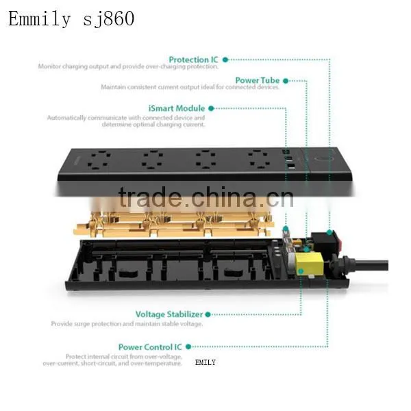 Power Strip 8-Outlet 1875W 15A Surge Protector With 3-USB Smart Output 6ft Cord (Black) photo-3