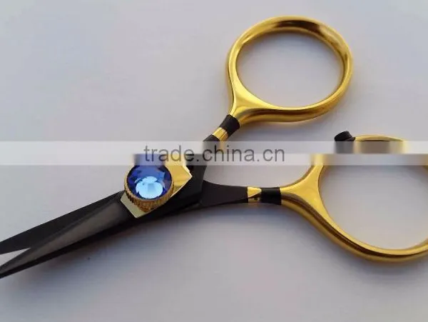Fly Tying Razor Scissors 4" Gem Stone Knob Black & Gold Coating/Fishing Razor Scissors