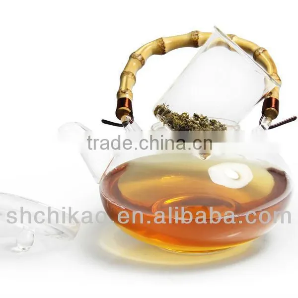 Bamboo Handle Glass Teapot