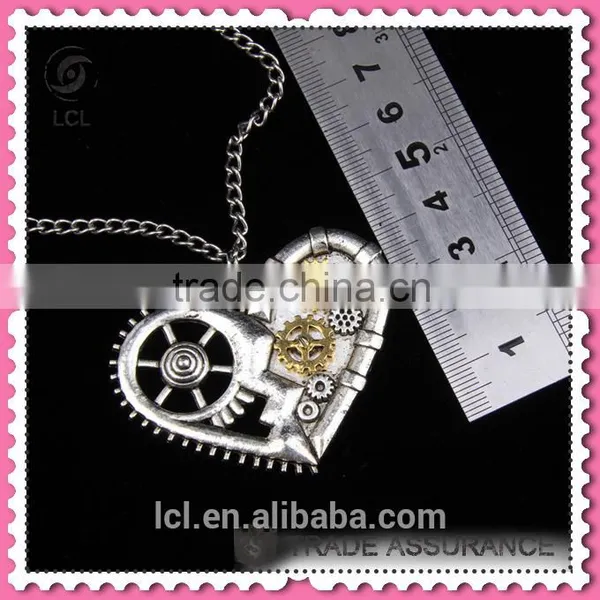 2015 Yiwu Fashion Imitation Jewelry Hot Sale Steampunk Necklace Gear Steam Heart Pendant Cameo Statement Necklace photo-2