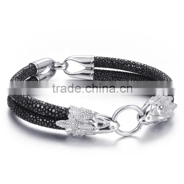 Fashion Genuine Stingray Leather Bracelet 2 Cord Mens Dragon Stainless Steel Silver Custom Jewelry Allibaba Com Wholesale Bangle photo-2