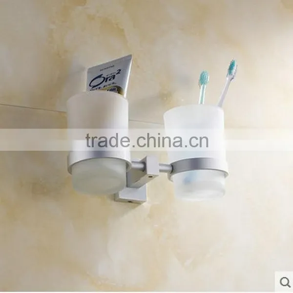 Wholesale Prices Aluminum Alloy And Glass Chrome Finishing Bathroom Accessories Wall Mounted Double ToothBrush Cup Holder photo-2