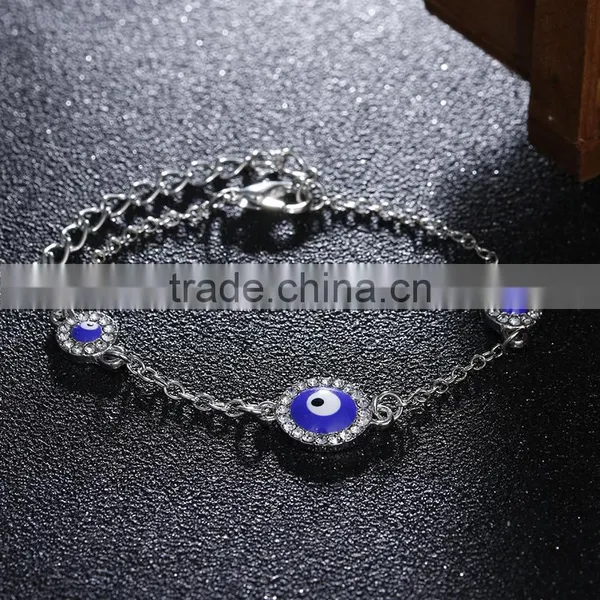 Round Rhinestone Evil Eye Bracelet Gold Chain Bracelet photo-4