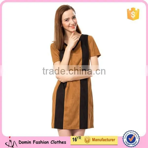 2015 New Fashion Short Sleeve V Neck Vertical Stripe Shift Dresses photo-3