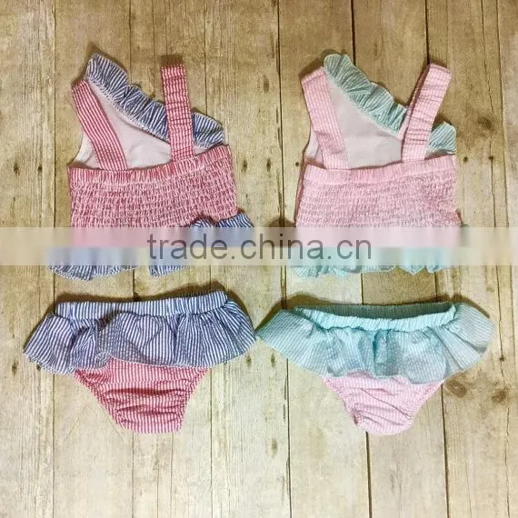 Wholesale Grils Monogrammed Seersucker Swimsuit Embroidered Baby Swimwear photo-3